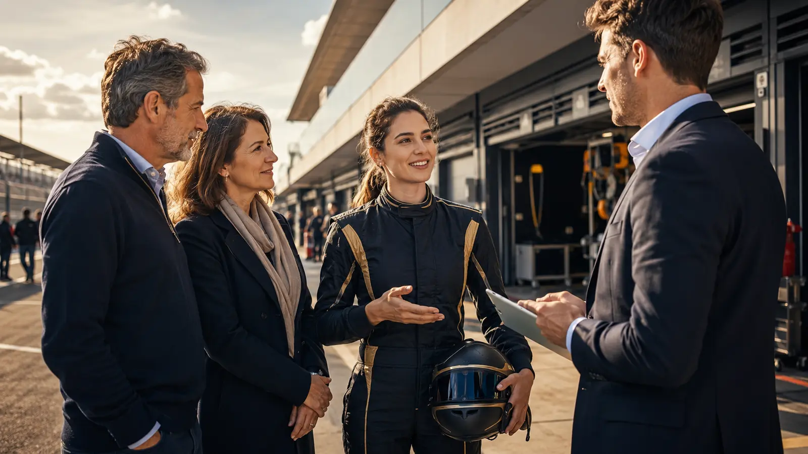 Piloto de motor y familia planificando la temporada